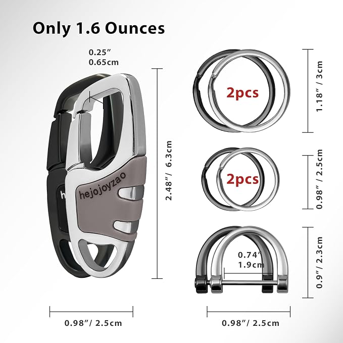 Keychain with Carabiner Clip, 4 Heavy Duty Key Rings and D Ring - Image 5
