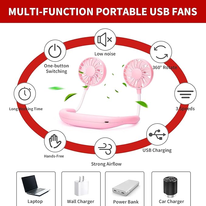 Portable Neck Fan Rechargeable Personal Hand-Free Fan Mini USB Wearable - Image 6