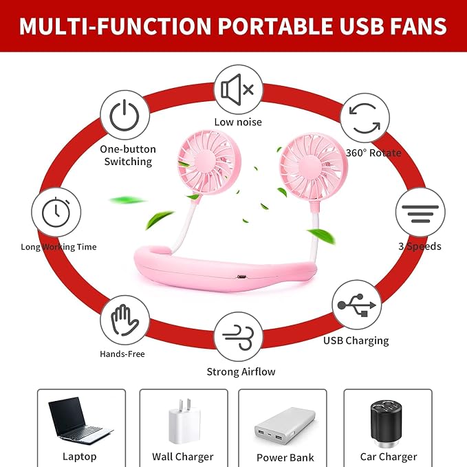 Portable Neck Fan Rechargeable Personal Hand-Free Fan Mini USB Wearable - Image 5