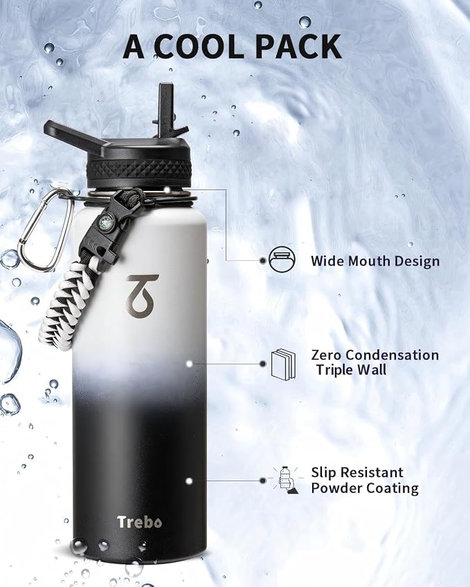 Trebo Water Bottle 40oz with Paracord Handle, Half Gallon Large Vacuum Triple - Image 6