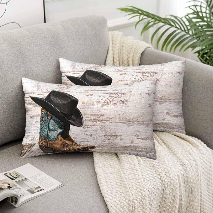 Western Cowboy Embroidered Boots Hat 12 X 20 Throw Pillow Covers Set of 2 - Image 5