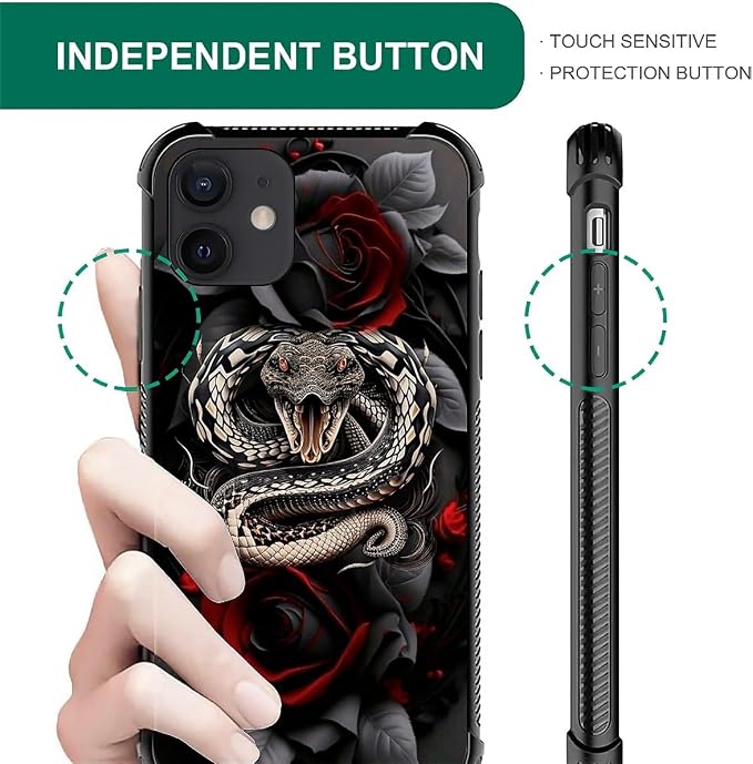 for iPhone 12 Mini Case, Entwined Rose Snake Pattern Graphic Design Girl Boy - Image 7