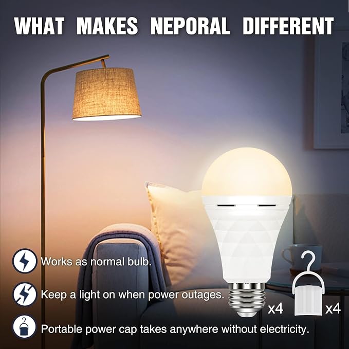 Neporal A19 Rechargeable Light Bulbs, Socket Rechargeable Emergency Light Bulb - Image 2