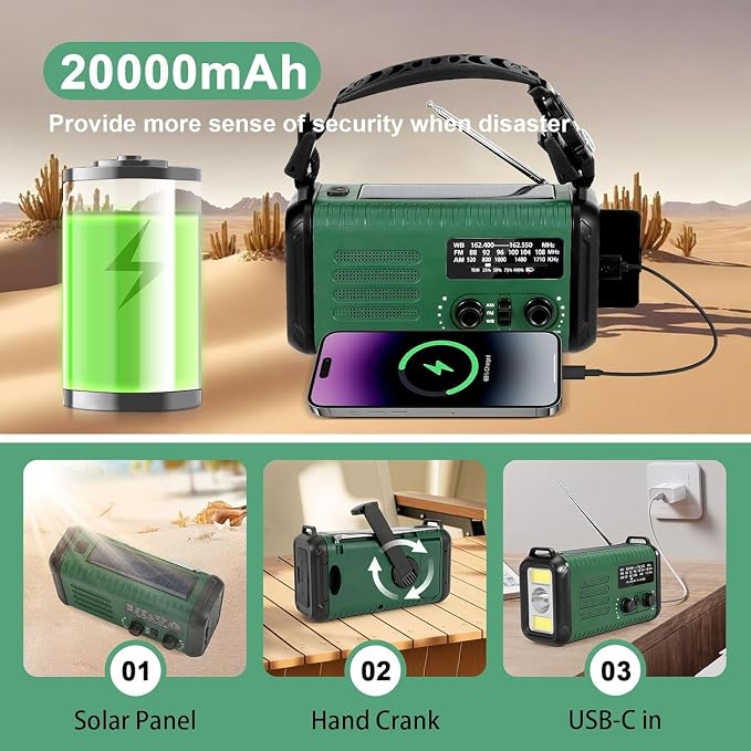 Hand Crank Emergency Radio, NOAA Weather Radio - Image 2