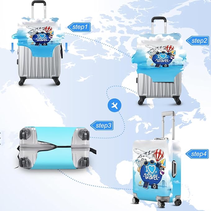 ANNA QUEEN I Love Travel Themed Luggage Cover, Stretchable Suitcase Protector - Image 6