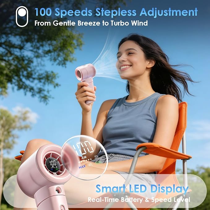 Portable Misting Fan Handheld Powerful Turbo Fan, 100 Speeds, 6000mAh - Image 4