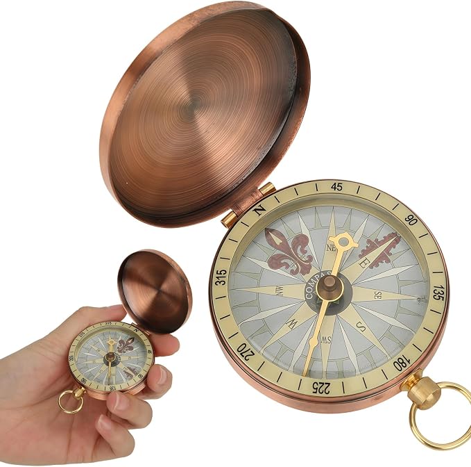 Pocket Compass, Antique Compass Pocket Watches, Copper Flip Cover Pockets Watch by Unknown
