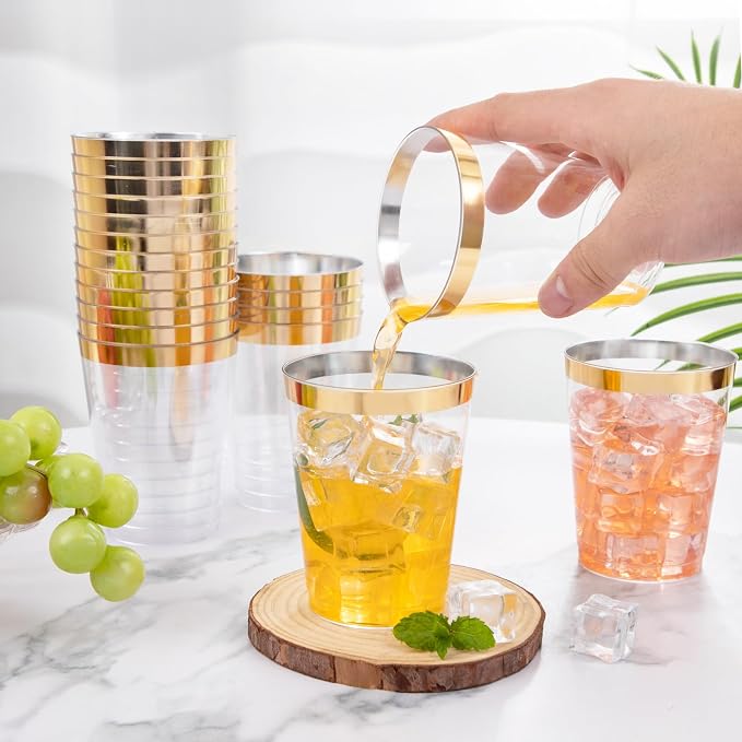 I00000 60PCS Gold Plastic Cups, 10 oz Clear Disposable Cups - Image 8