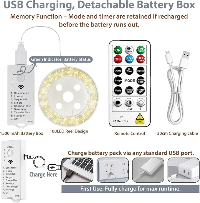 HXWEIYE Rechargeable Fairy Lights - Image 6