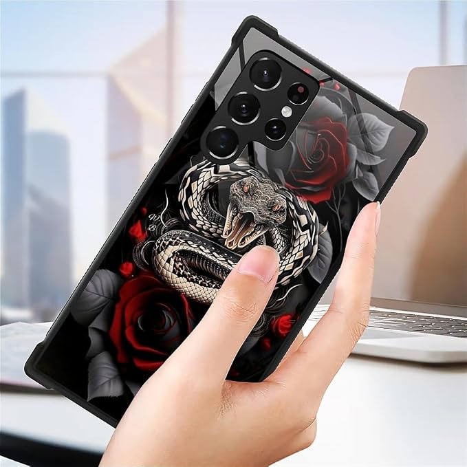 for Samsung Galaxy S22 Ultra Case, Entwined Rose Snake Pattern Graphic Design - Image 7
