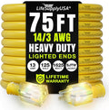 75ft Outdoor/Indoor Extension Cord 14/3 Gauge Heavy Duty 3 Prong SJTW, by LifeSupplyUSA