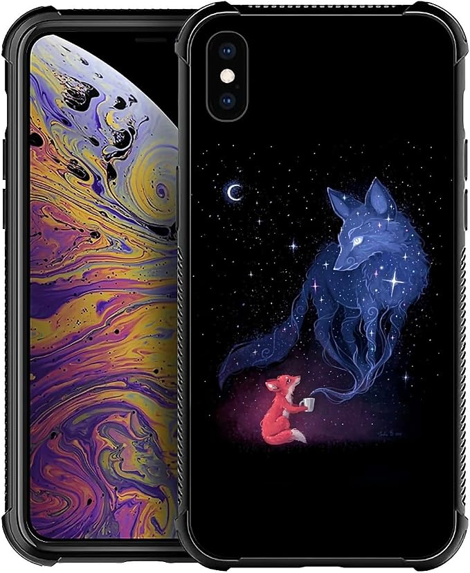 for iPhone Xs Max Case, Galaxy Fox Wolf Pattern Graphic Design Girl Boy Soft by FKBRCL4U