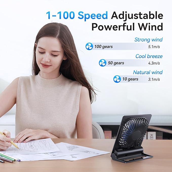 GOCKERA Desk Fan, 6.61''Ultra-thin 5000mAh Battery Powered Fan - Image 2