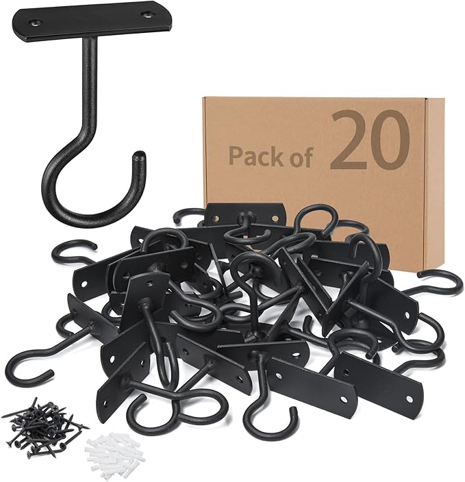 2.5in Ceiling Hooks Bulk for Hanging Plants 20Pack Black by QualityEfficiency