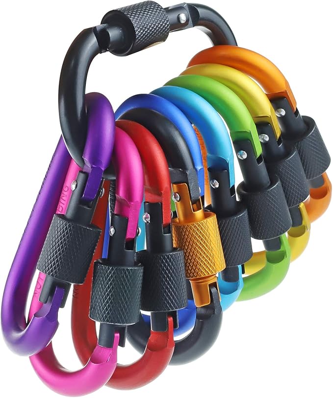 10 Pack Aluminum D Ring Key Rings Hiking Clips Locking Carabiner by IEBUOBO
