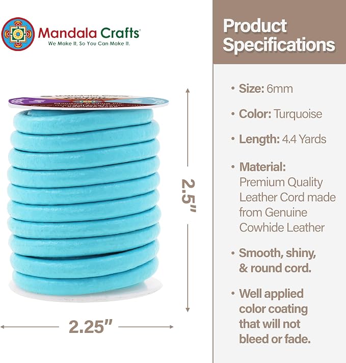 Mandala Crafts Round Genuine Turquoise Leather Cord - Image 4