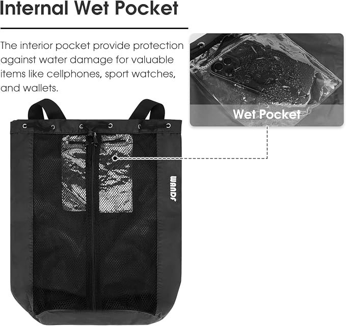 WANDF Swim Bag Mesh Drawstring Backpack Beach Backpack - Image 3
