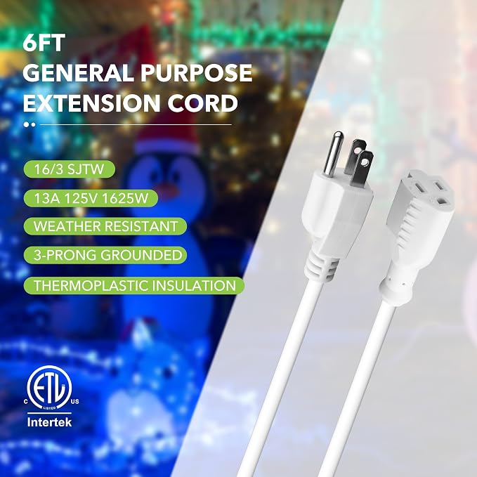 BN-LINK 6ft White Outdoor Extension Cord 16/3 SJTW, 2 Pack, Weather Resistant & - Image 4