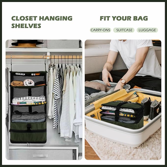 Surblue Hanging Closet Storage Bag Collapsible 3-Shelf Washable Oxford Fabric - Image 3