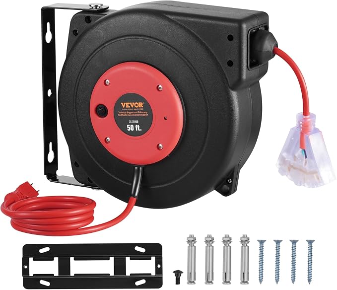 VEVOR Retractable Extension Cord Reel, 50 FT, Heavy Duty 14AWG/3C SJTOW - Image 9