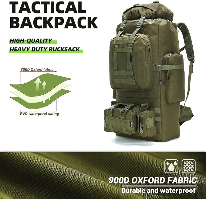 100L Camping Hiking Backpack, Molle military Tactical rucksack backpack - Image 2