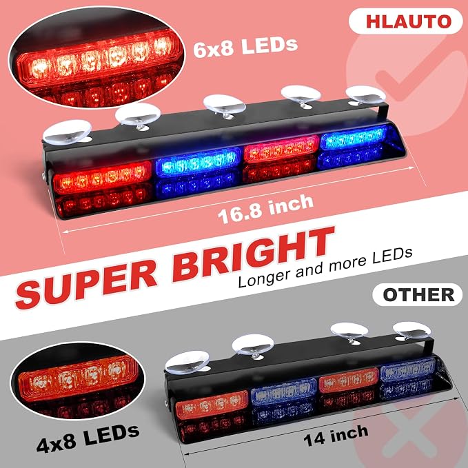 HLauto 604N Emergency Dash Strobe Lights: 2x16.8 inch Red Blue Security Light - Image 2