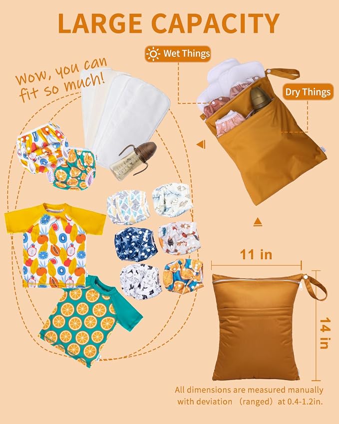 babygoal Wet Dry Bags for Baby Cloth Diapers, Washable Travel Bags, Gym Bag for - Image 5