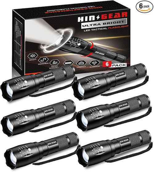 1 Mode Flashlights 6 Pack, Bright Zoomable LED Tactical Flashlight High Lumens by HINSGEAR