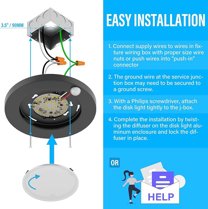 ZAGO LED 6" 120 Volts Closet Light Wired, PIR Motion Sensor Ceiling Disc Light - Image 3