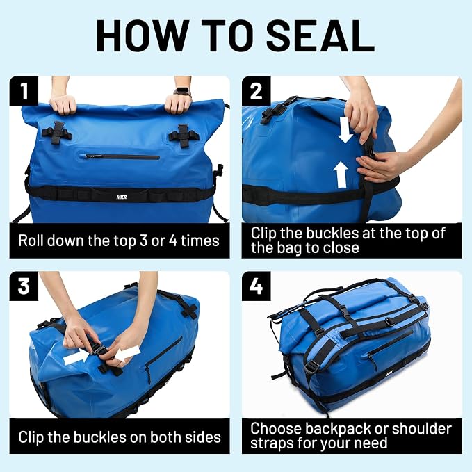 MIER Waterproof Duffel Bag Motorcycle Dry Bag Backpack Large Roll-Top Heavy - Image 6