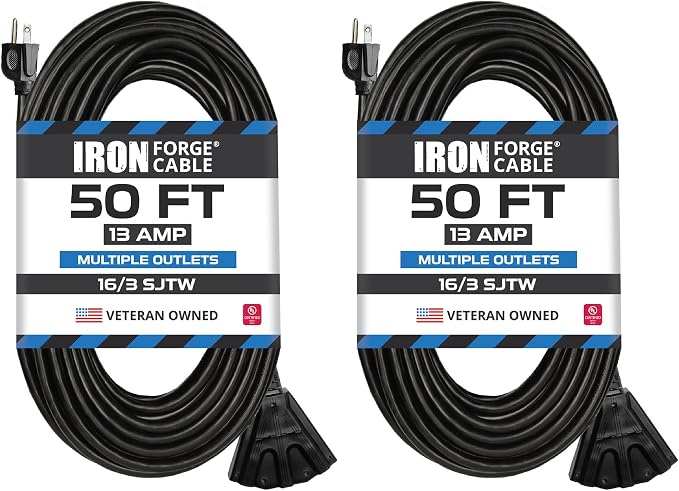 Iron Forge Cable 2 Pack 50 Ft Black Extension Cord by IronForgeCable