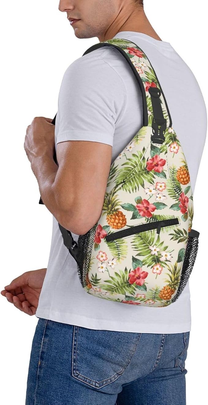 Pineapple Crossbody Sling Bag for Women Men Tropical Fruits Hibiscus Flowers - Image 7