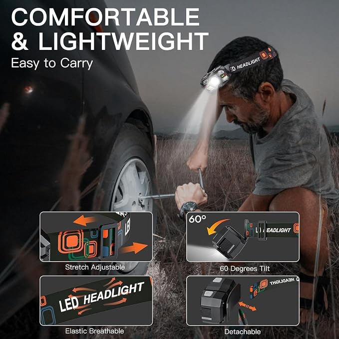 KunHe 20 Pack led Rechargeable Headlamp Flashlight Headlight Motion Sensor 10 - Image 4