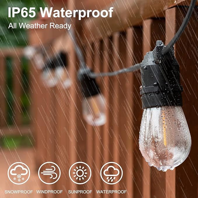 2 Pack x 27Ft Outdoor String Lights, S14 LED, IP65 Waterproof, Connectable - Image 3