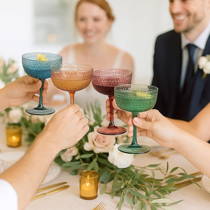 Khen Muted Hobnail Coupes Vintage Textured Pastel Style Cocktail Martini - Image 6