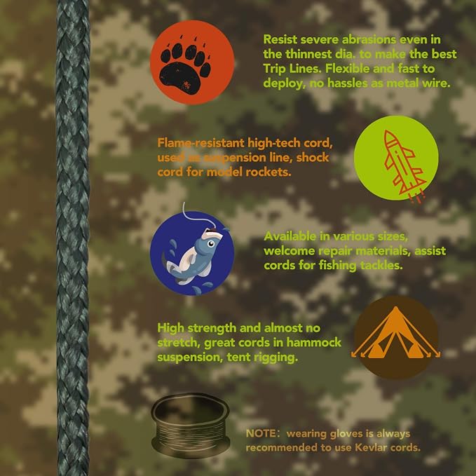 emma kites Camo Green, Trip Line, Cord Friction-Saw, Boot Laces, Survival Cord - Image 3