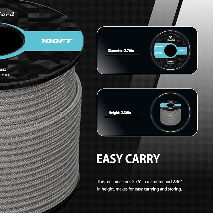 Abma Cord 2.4mm Paracord 275 100ft Nylon Rope 4 Strands Tactical Parachute Cord - Image 2