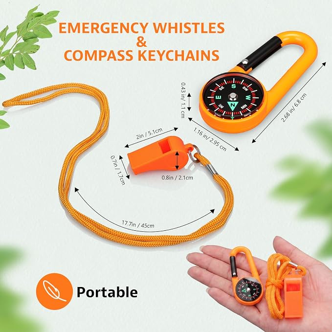 Honoson 24 Pcs Emergency Whistle and Compass Kit, 12 Survival Whistle - Image 2