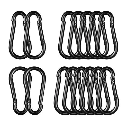 Black Carabiner, Heavy Duty Galvanized Steel Spring Snap Hook Carabiner Clips by High-PQ