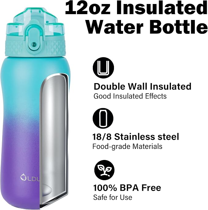 Oldley Insulated Water Bottles 12oz Kids Water Bottle - Image 4