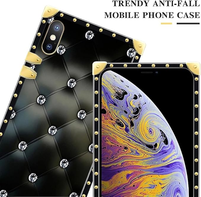 Compatible with iPhone XR Case, Shiny Black Sofa Crystal Luxury Golden - Image 4