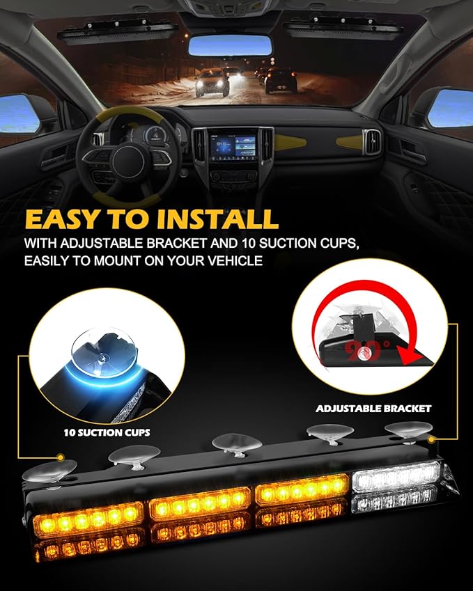HLauto 604N Emergency Dash Strobe Lights: 2x16.8 inch Amber Security Light - Image 5