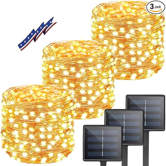 Solar Christmas String Lights Outside, 3 Pack Total 120FT 300 LED Solar Garden by BHCLIGHT