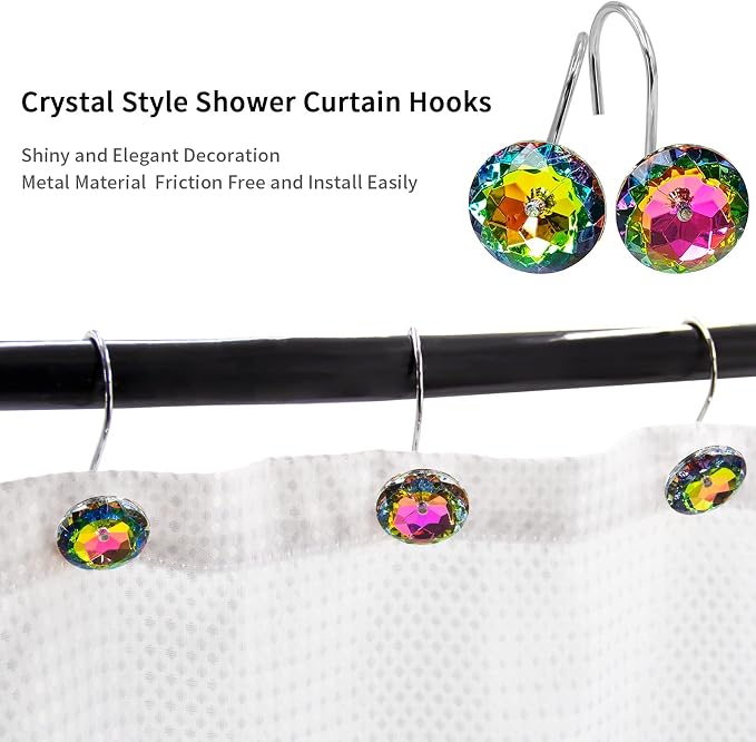 MitoVilla Christmas Shower Curtain Hooks Rings, Colorful Xmas Bling Shower Hooks - Image 3