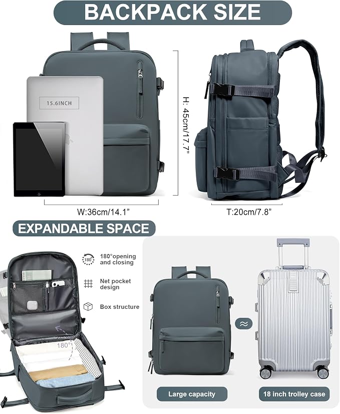 WONHOX Large Travel Backpack Carry on Flight Approved Laptop Work Business - Image 3