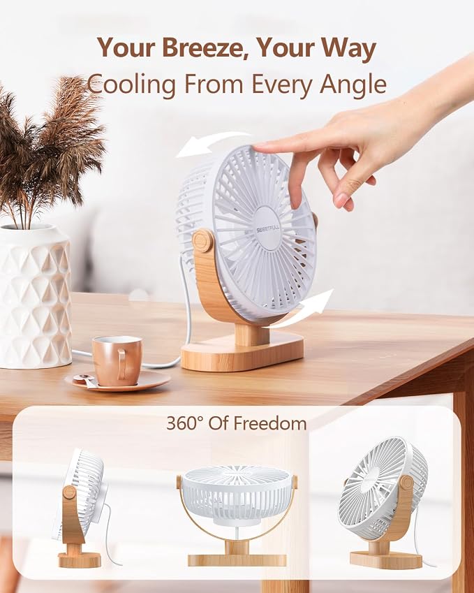 SWEETFULL Small USB Desk Fan 6.5 Inch, 3 Speeds Portable Personal Desktop Table - Image 5