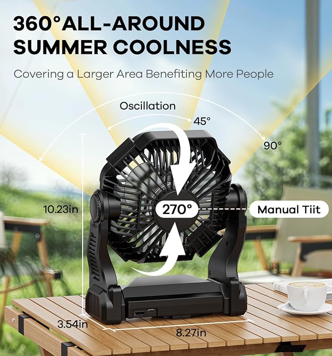 DOWILLDO 15000mAh Portable Battery Powered Camping Fan - - Image 3