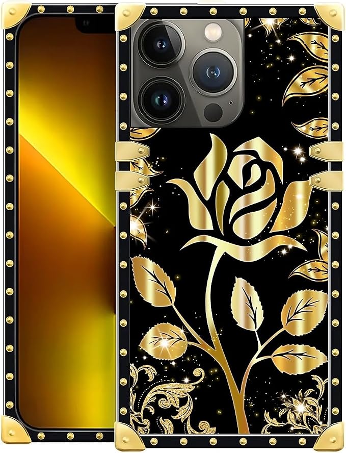 Compatible with iPhone 13 Pro Max Case, Shine Gold Rose Luxury Golden Decoration by Unknown