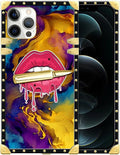 Compatible with iPhone 12 12 Pro Case, Cool Corlorful Lip Marble Luxury Golden by Unknown