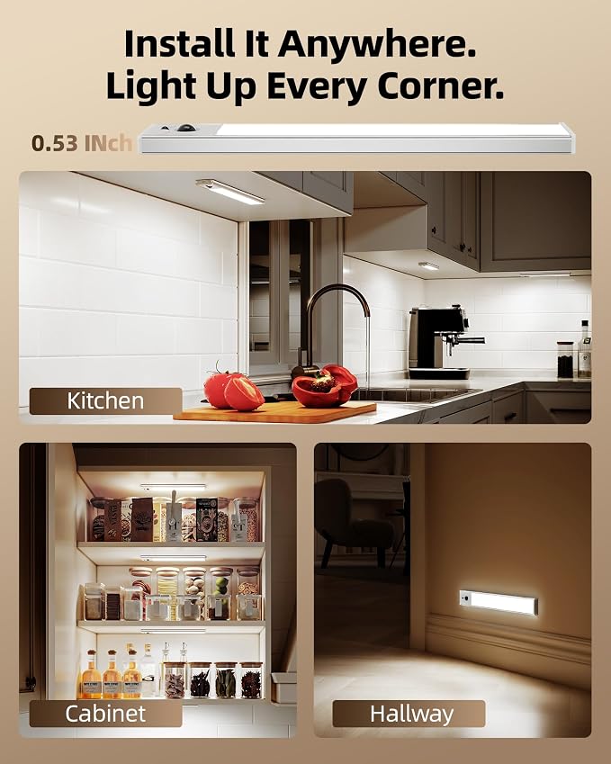 EZVALO 3-Pack Under Cabinet Lighting, 2400mAh Rechargeable Motion Sensor Light - Image 9